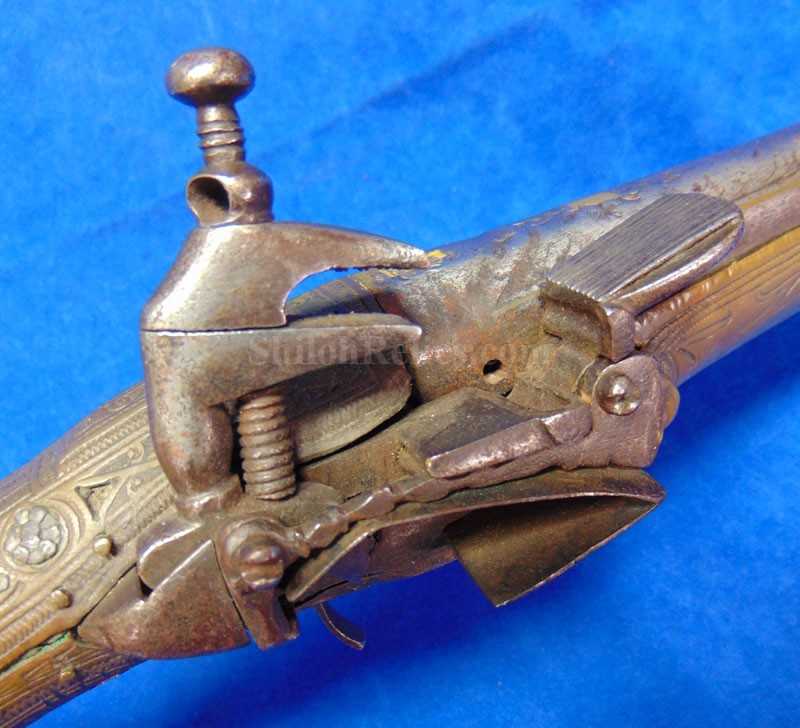 Antique solid heavy brass gun pistol flintlock figural front door - Ruby  Lane