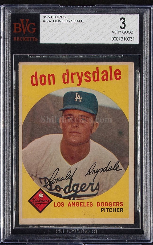 1959 Topps #387 Don Drysdale Los Angeles Dodgers Baseball Card Ex Nice