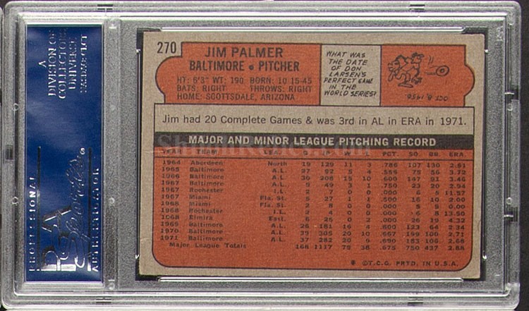 Jim Palmer autographed baseball card (Baltimore Orioles) 1979
